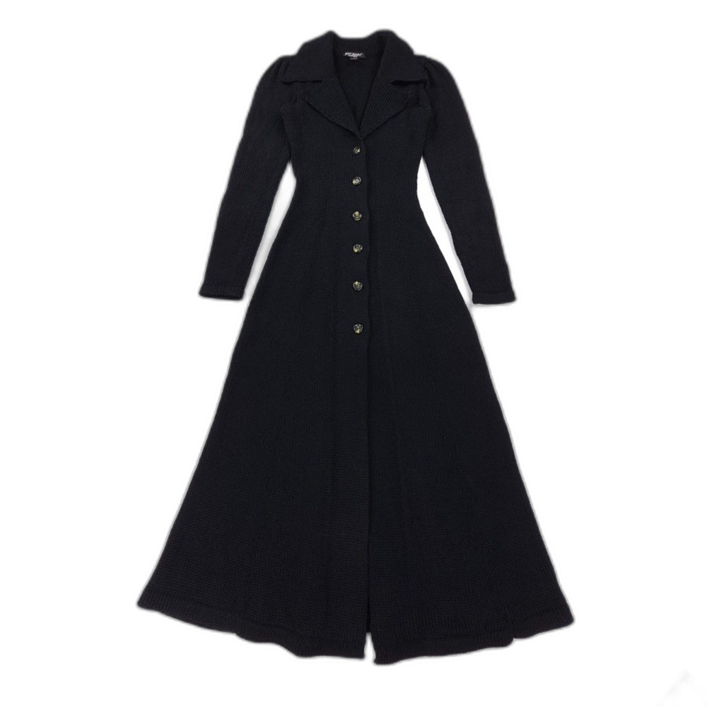 VINTAGE Betsey Johnson Knit Duster Maxi Cardigan Coat 90s Y2k Goth Twee Vampy